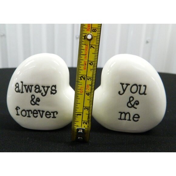 Love Cute Always & Forever Heart Shaped Ceramic Salt & Pepper Shakers Set - Picture 6 of 6